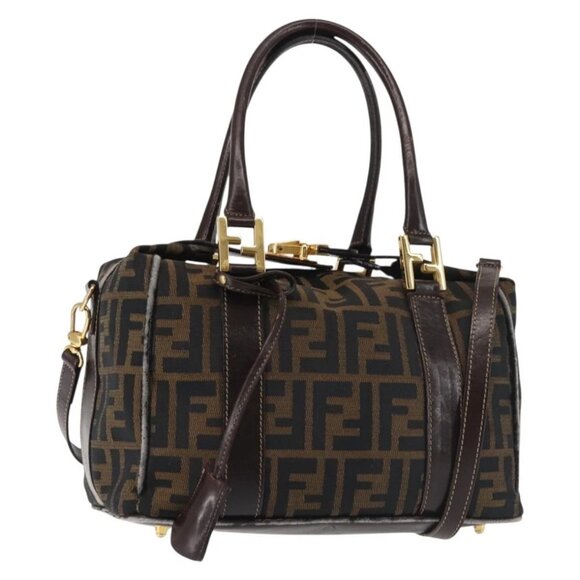 FENDI Zucca Canvas Hand Bag 2way Black Brown Auth gh886 - Picture 1 of 16